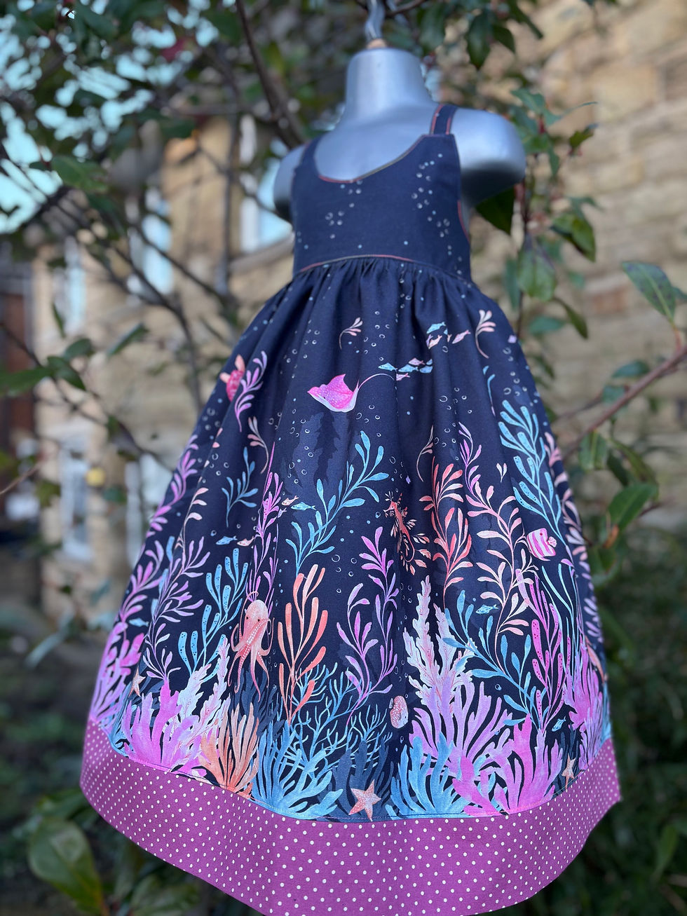 Stunning Under The Sea Border Print Dress - (5 Years)