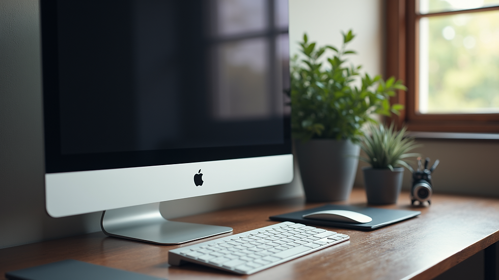 Eye-level view of a desktop computer setup with a clean workspace