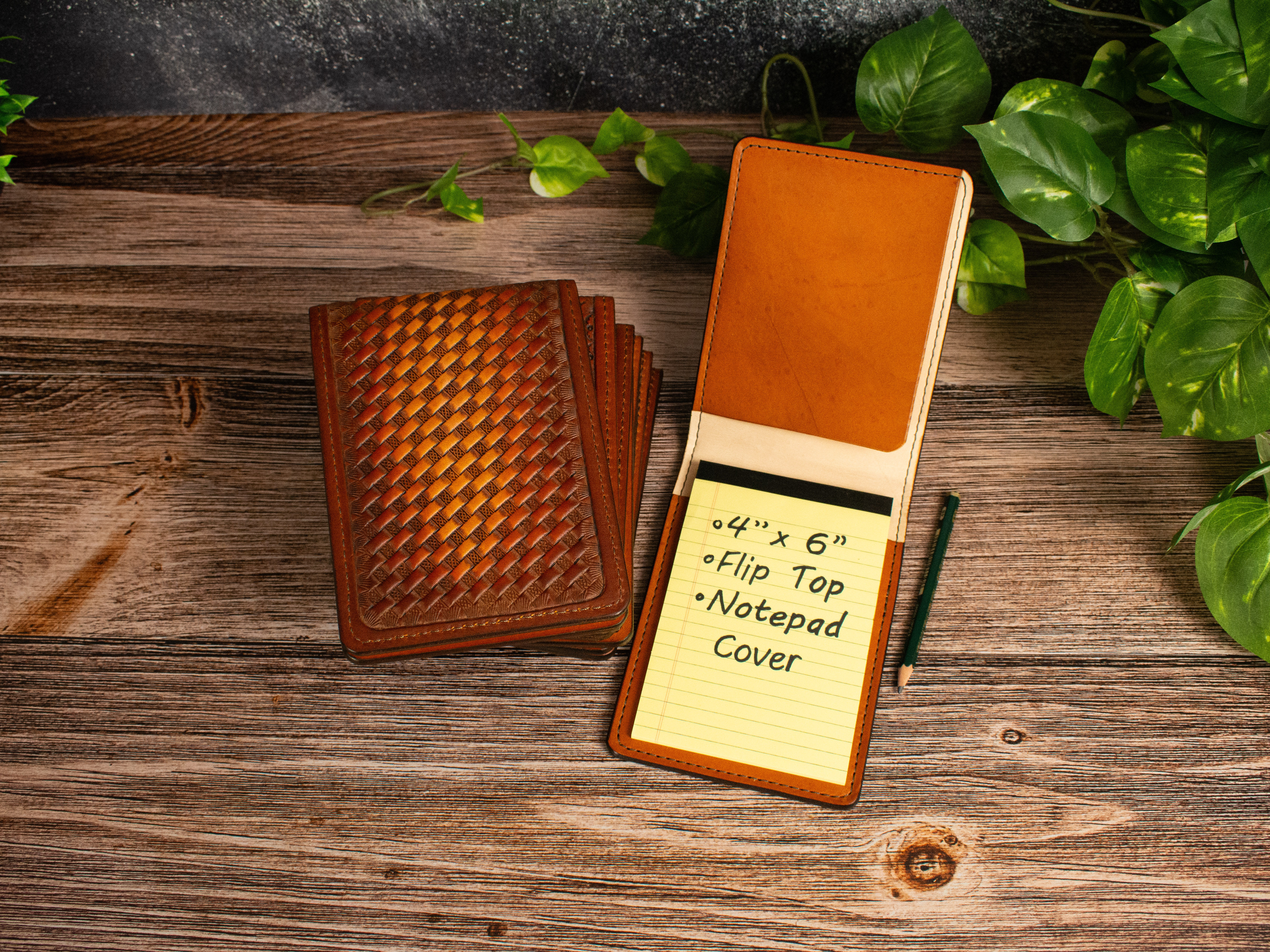 4 x 6 Reporter Style Notepad Cover with Celtic Braid Basketweave Toolin