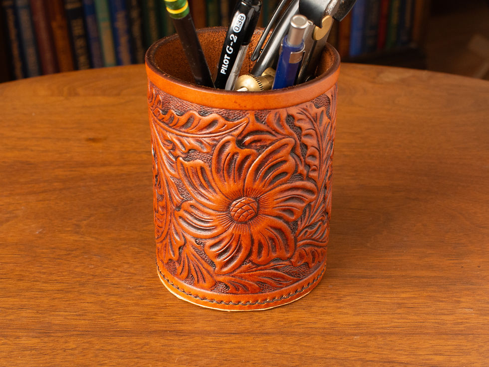 Thumbnail: Round Pencil Cup with Western Floral Engraving