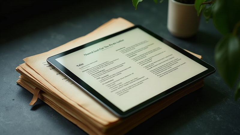 A tablet computer resting on top of an open book