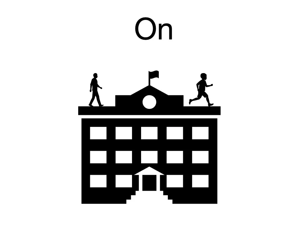 A vector image of a school with two kids standing on the roof