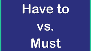 蓝色背景上有白色文字“Have to vs. Must”，边框为绿色，比较词义差异。