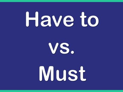 Texto "Have to vs. Must" em branco sobre fundo azul com borda verde.
