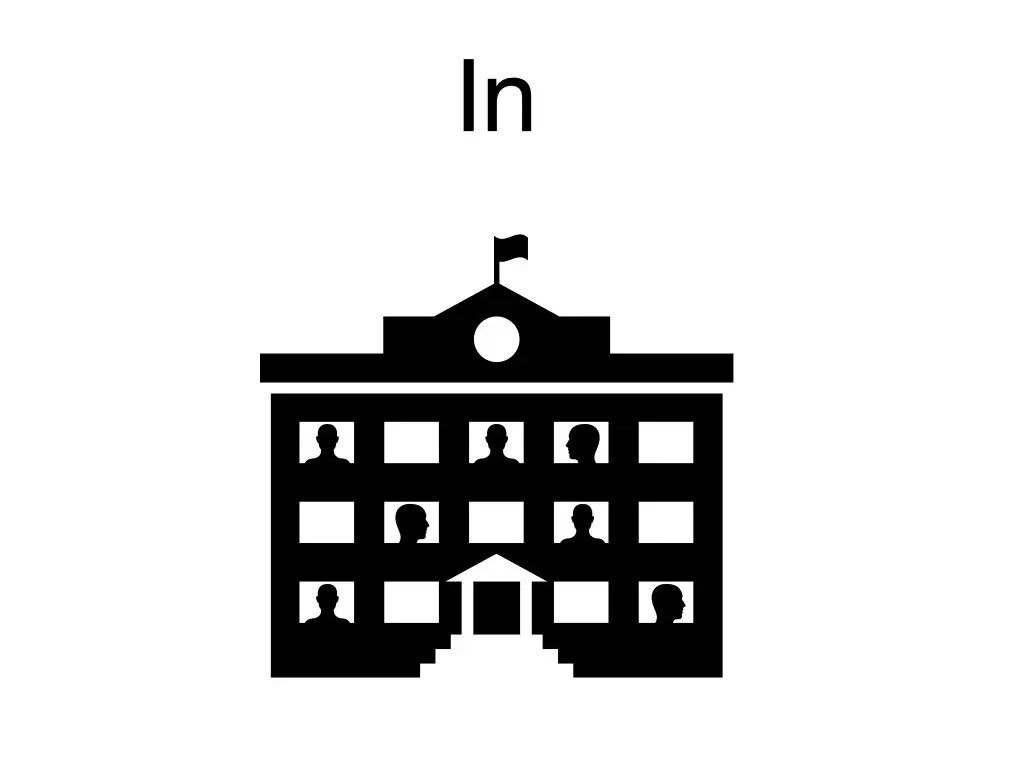 A vector image of a school with heads inside of various windows