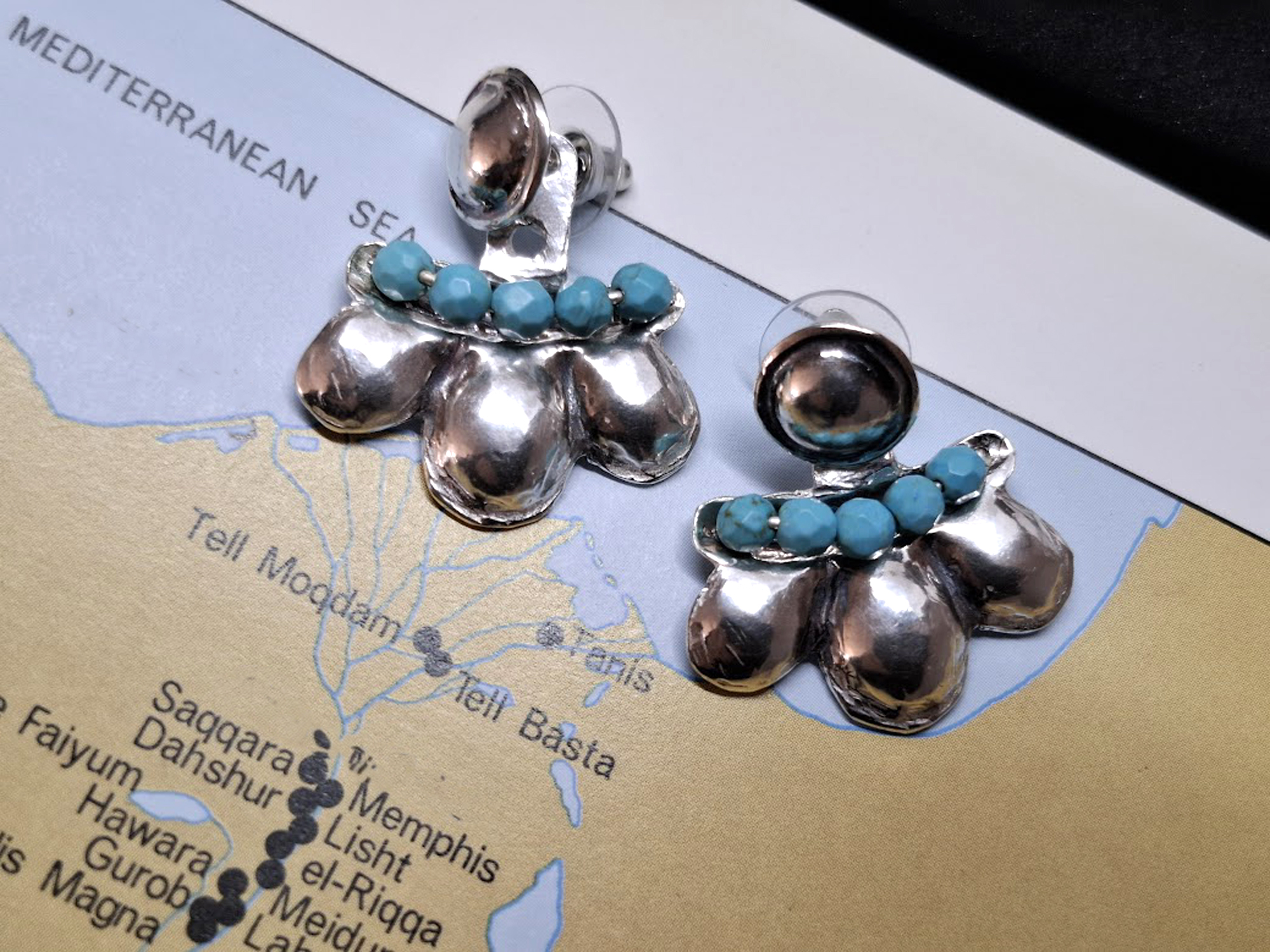 Sterling Silver Turquoise Ear Jacket Studs: Handmade Bohemian Earrings