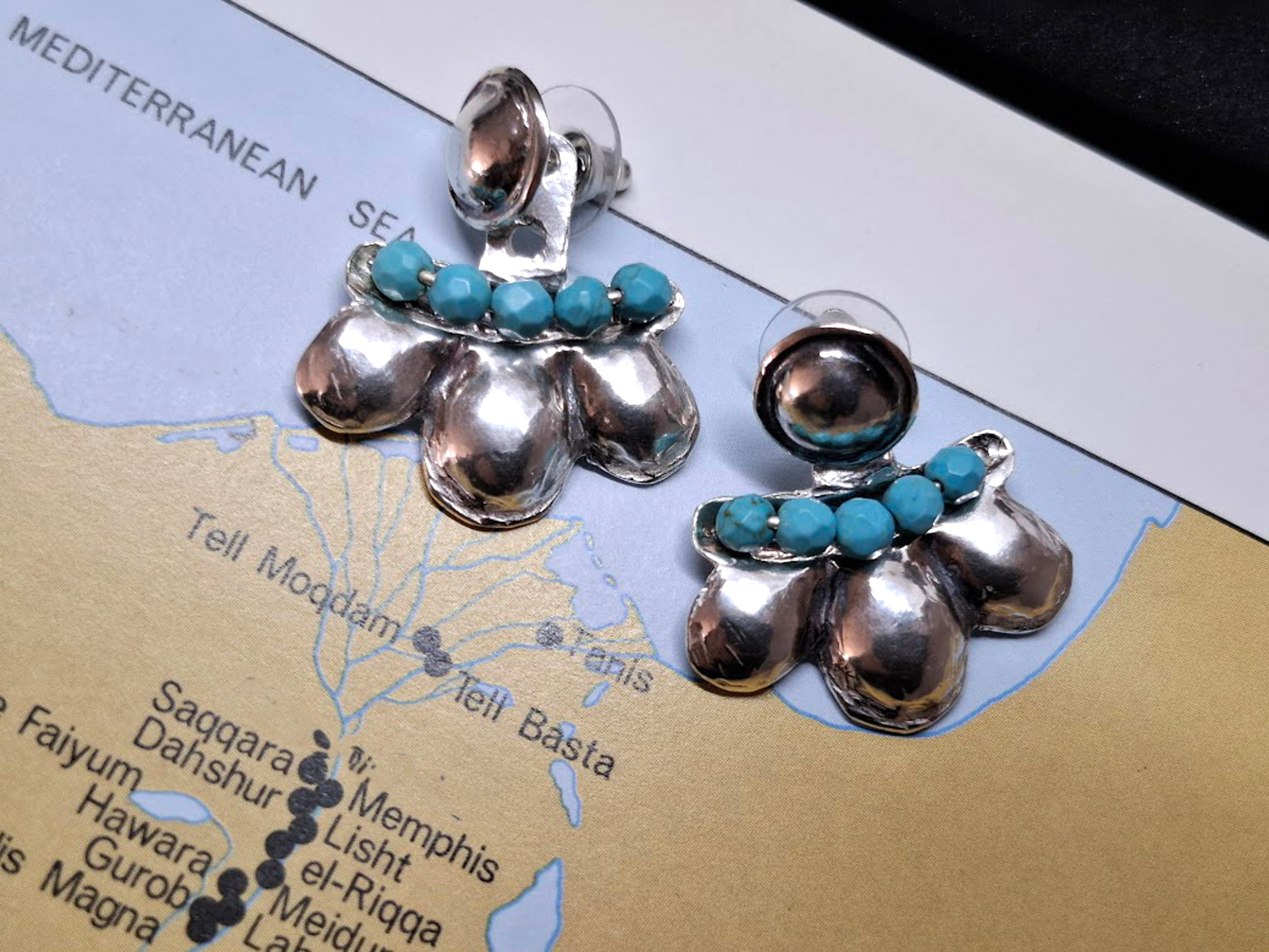 Sterling Silver Turquoise Ear Jacket Studs: Handmade Bohemian Earrings