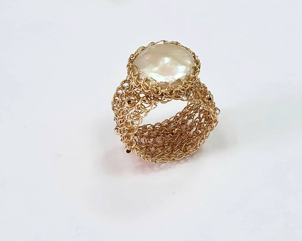 Thumbnail: Einat Sandberg | Gold Pearl Wide Ring, Large Statement Ring