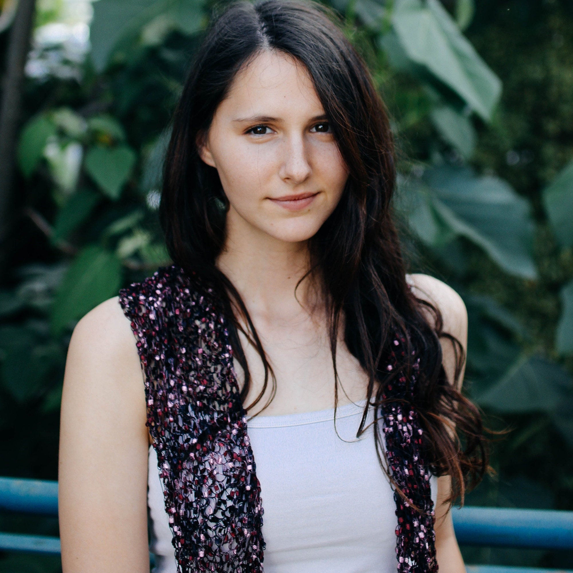 Efi Barkai | Handknit Burgundy Ladder Yarn Shawl