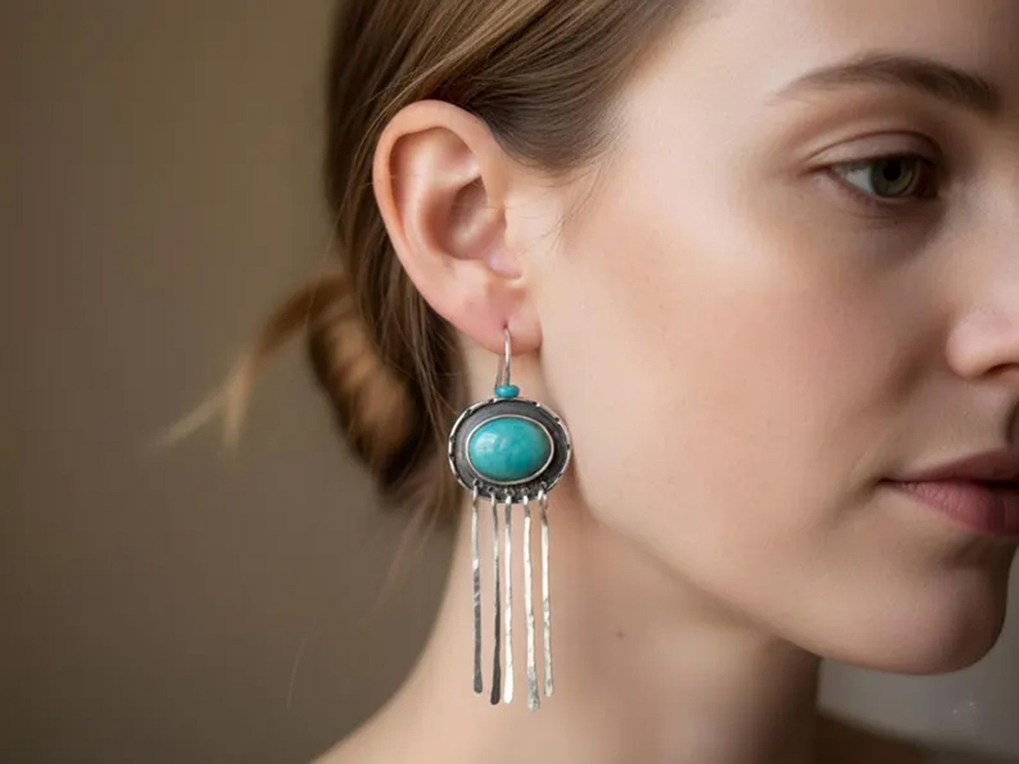 Turquoise silver dangle earrings מכסף עבודת יד אמן ישראלי