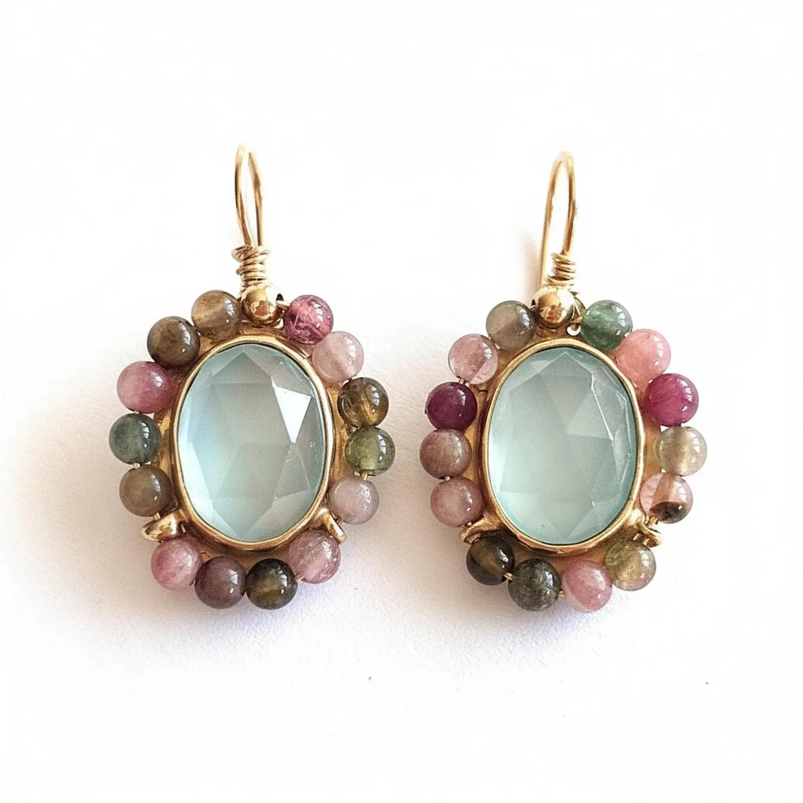 rioritajewelry | Aqua Chalcedony and Tourmaline Goldfilled Earrings