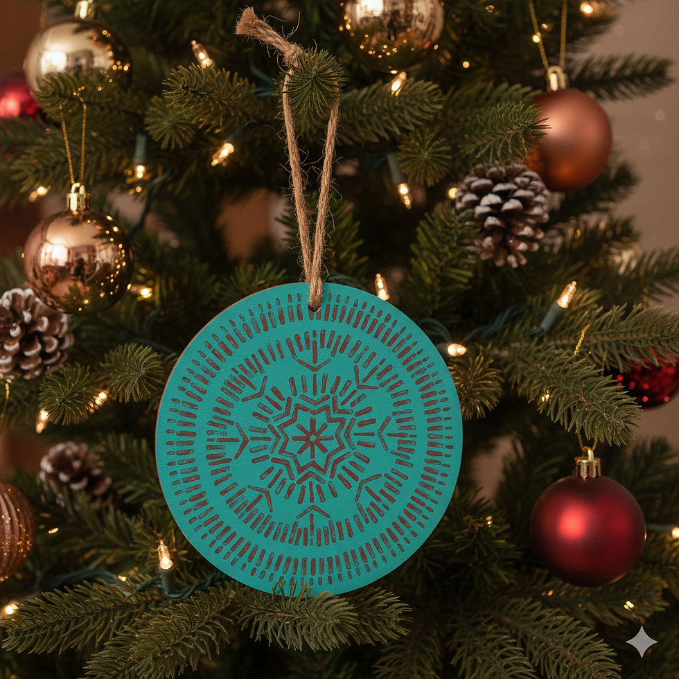 Thumbnail: Round Boho Wood Wall Decor: Rustic Turquoise Block Print Decoration