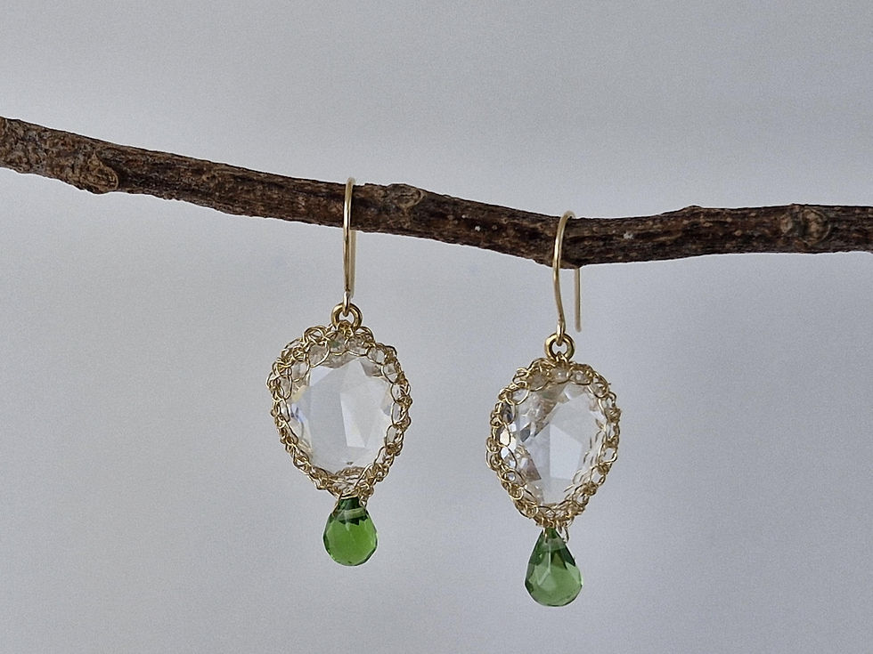 Thumbnail: Einat Sandberg | Gold Drop Earrings with Clear Crystal and Green Stone