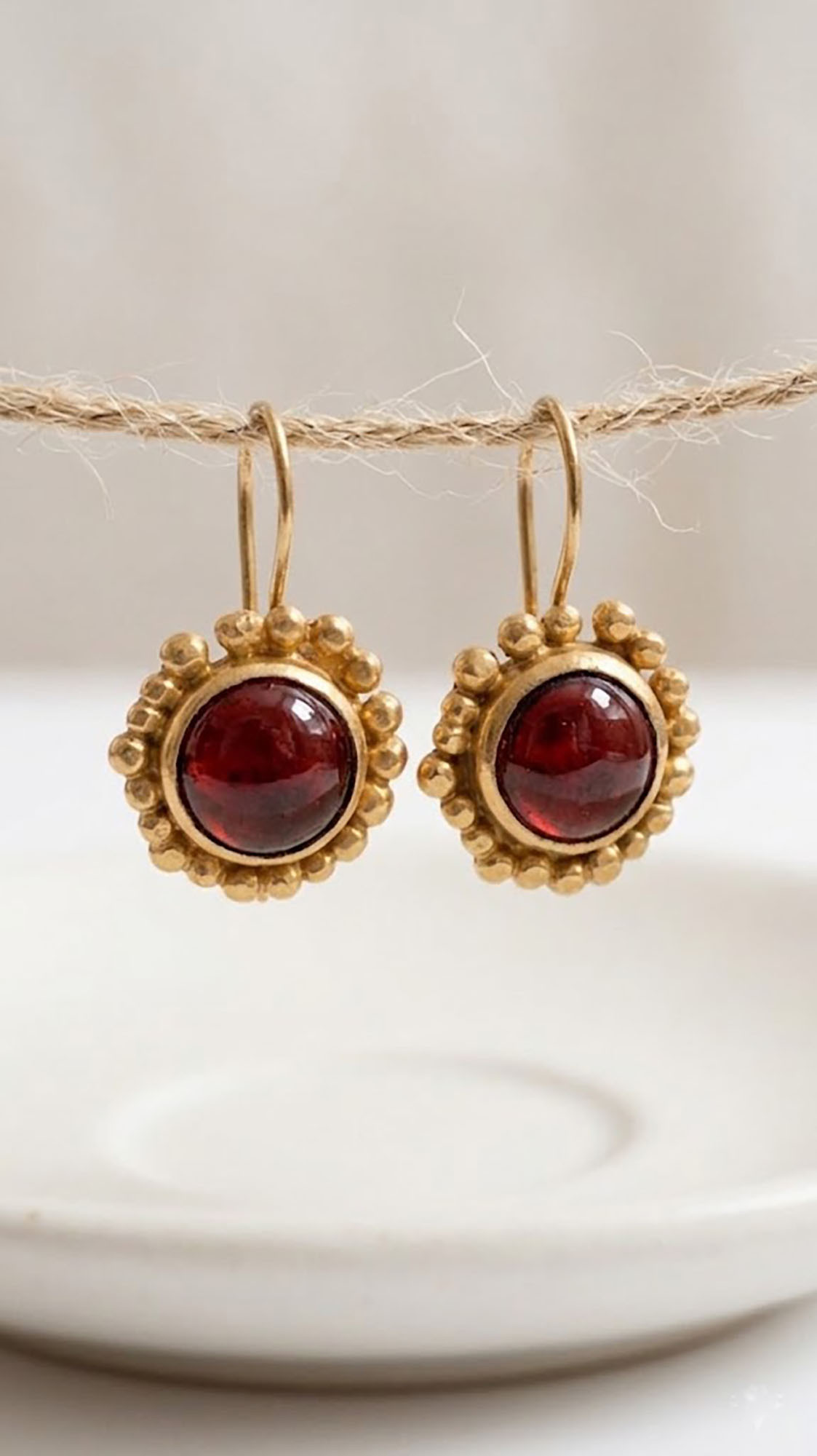 rioritajewelry | עגילי גרנט תלויים בסגנון עתיק, בעבודת יד