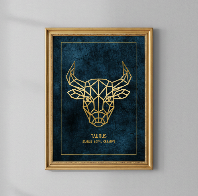 Hanna Graphic Design | הדפס אומנותי – מזל שור (Taurus) בעיצוב גיאומטרי מודרני