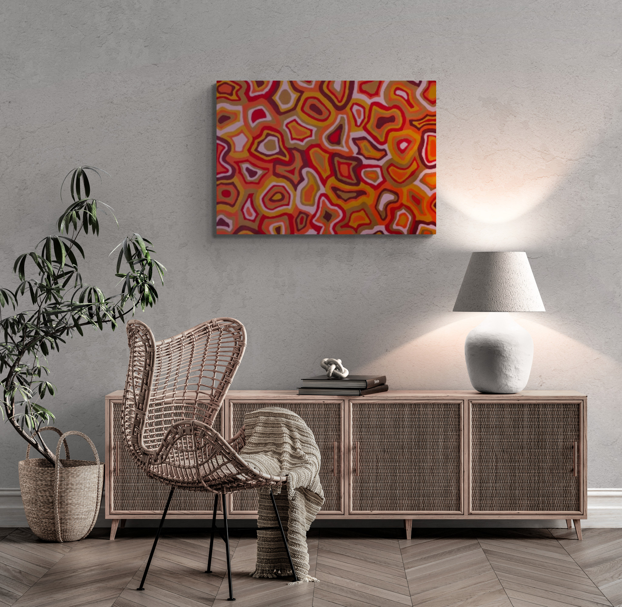 Art by Vered | הדפס גדול על קנווס - מופשט בצבעים חמים