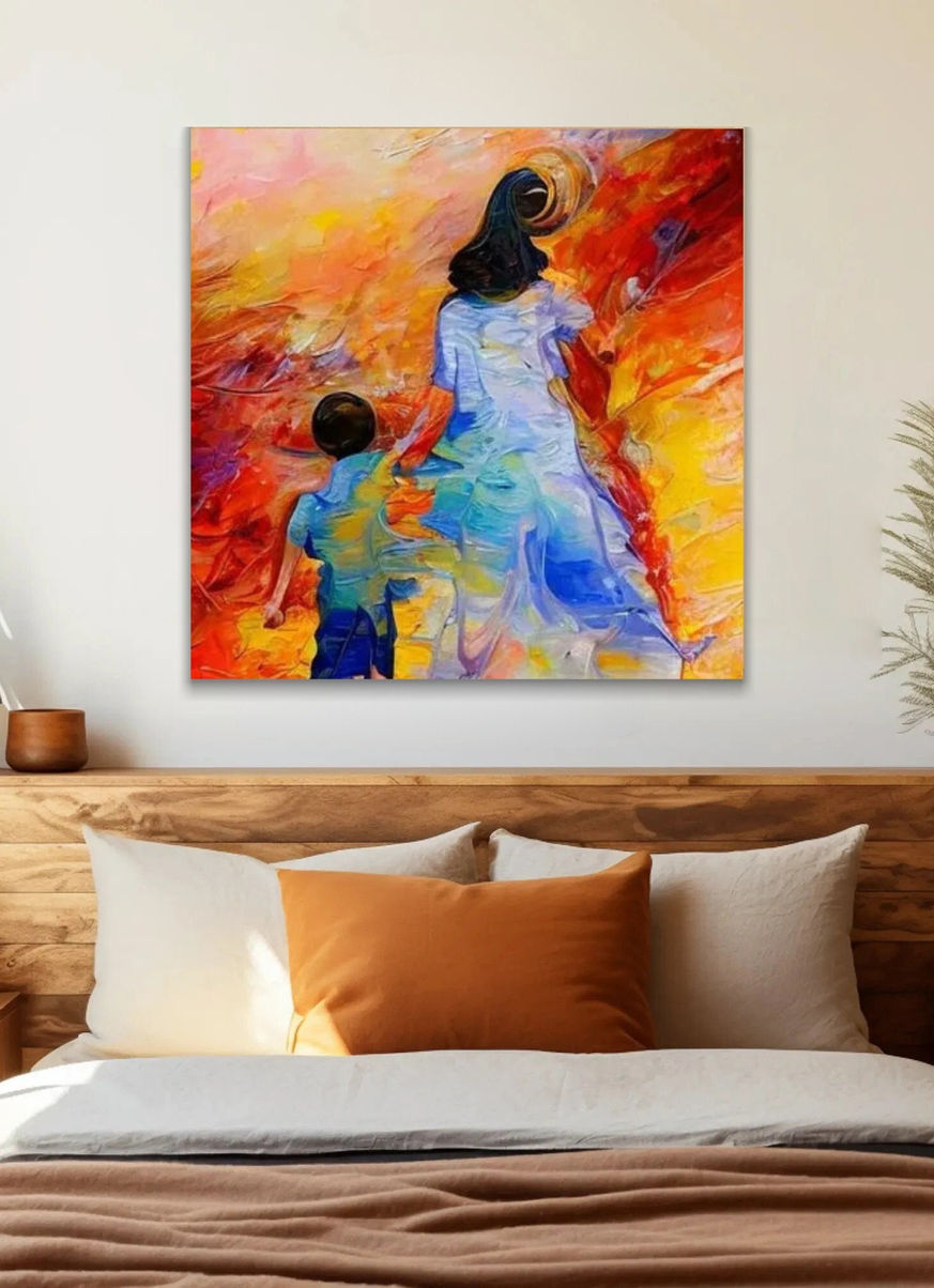 Colorful Mother and Son Art Print Abstract Family Room wall art Decor  -YG