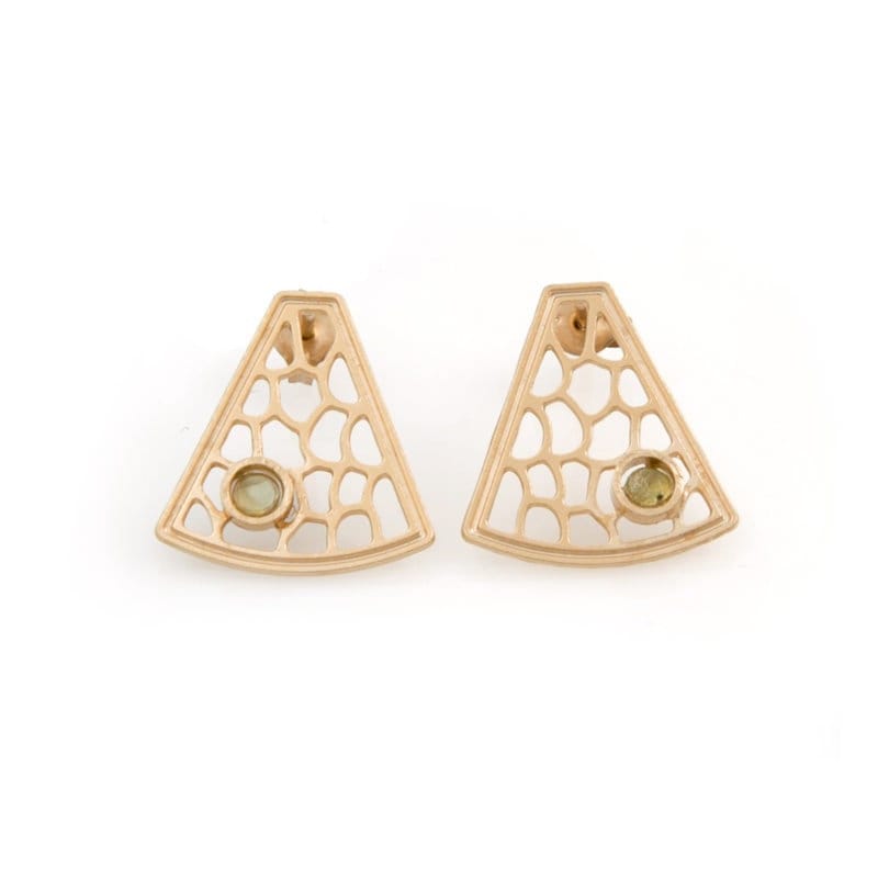Vered Lederman | Gold Plated Garnet Stud Earrings, Ornate Openwork