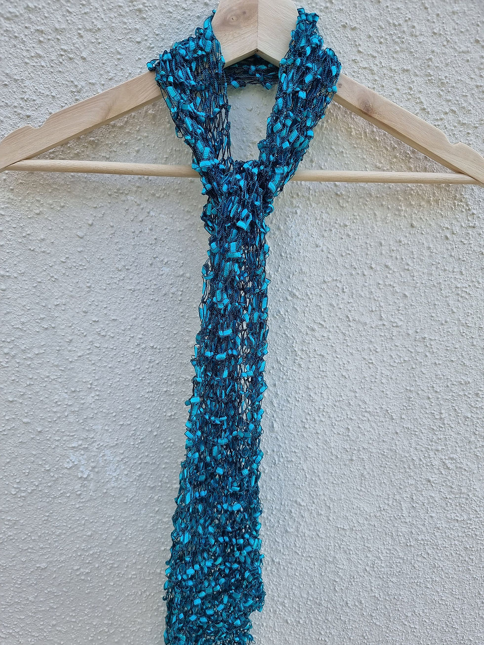 Thumbnail: אפי אומנות ברקמה וסריגה | Efi Barkai | Hand knitted Blue Ladder yarn Neck Scarf
