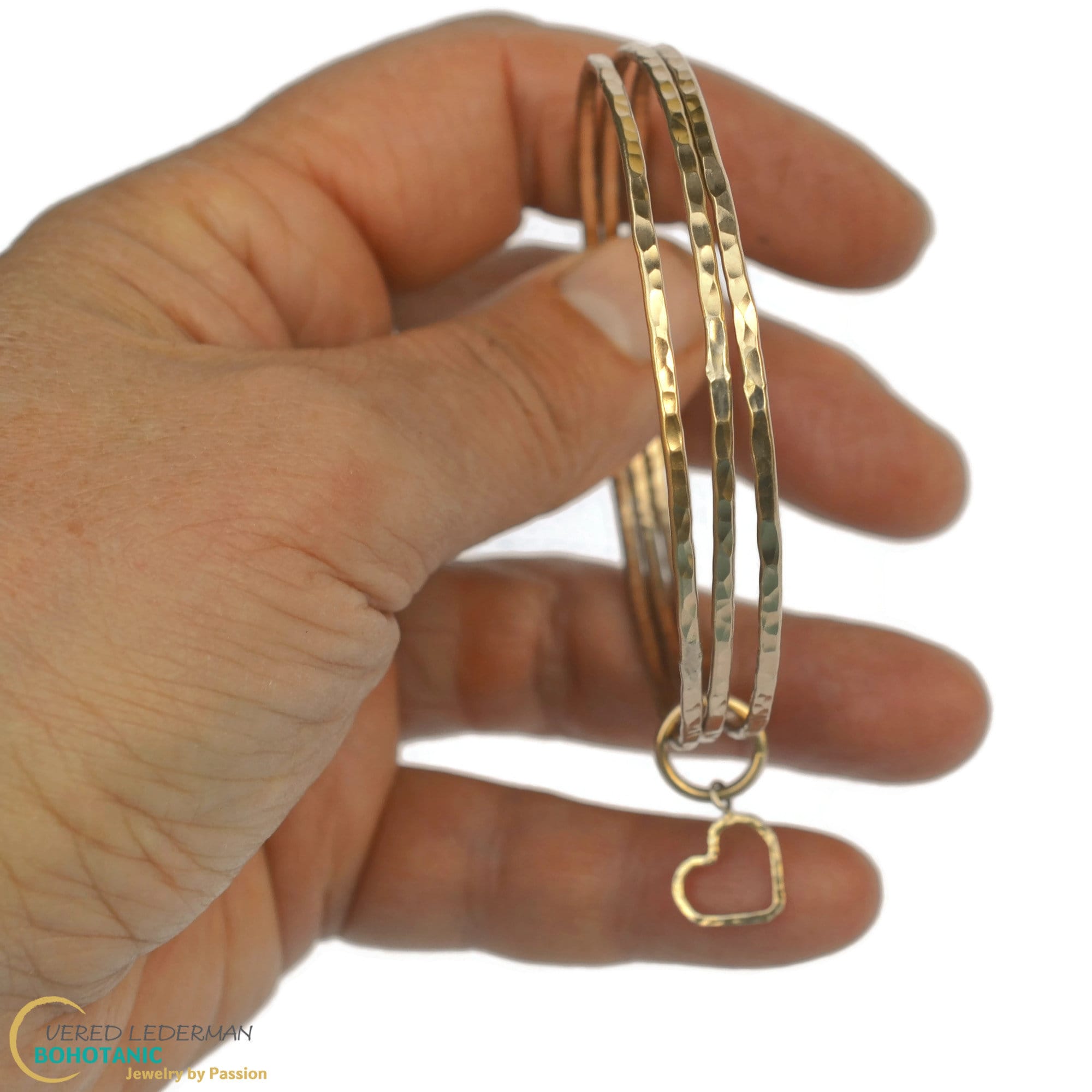 Vered Lederman | Yellow Goldfilled Triple Bangle Bracelet with Heart Charm