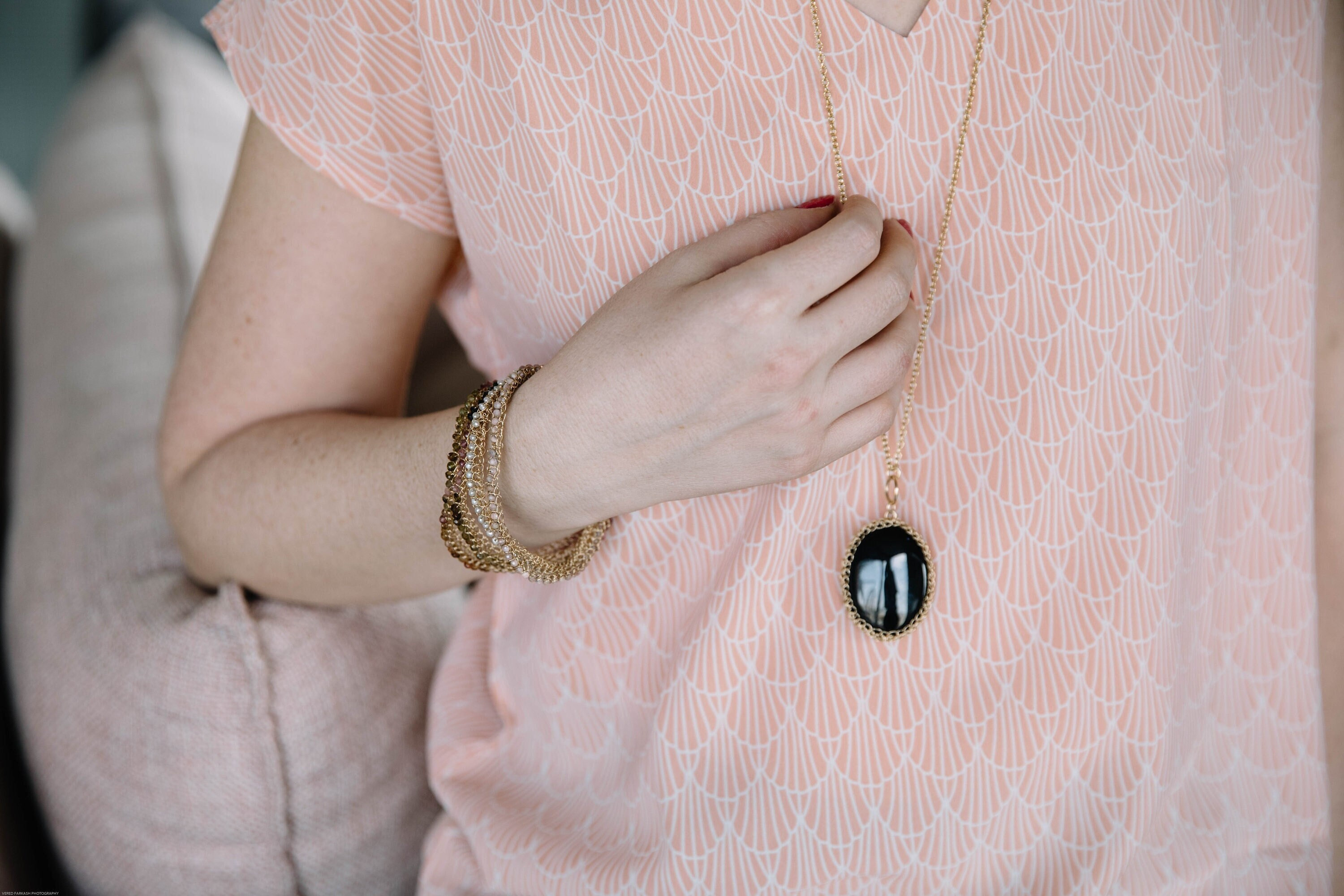 Einat Sandberg |  Long Bohemian Gold Necklace מזהב עבודת יד אמן ישראלי