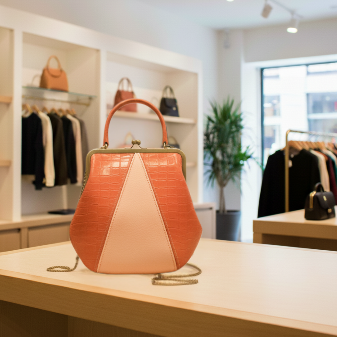 Metal Frame Pink & Peach Retro Clutch