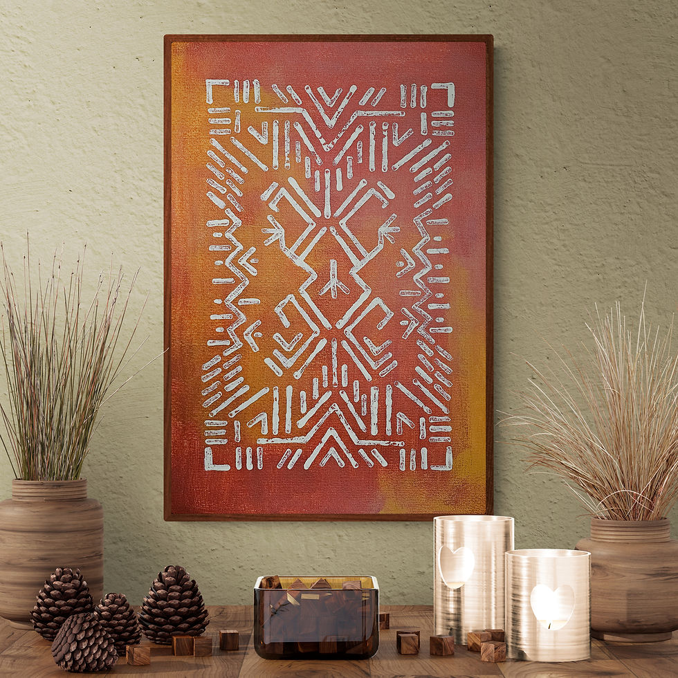Warm Rustic Boho Wall Art: Block Print Tribal Poster