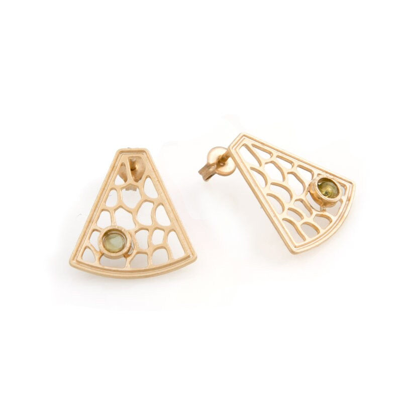 Thumbnail: Vered Lederman | Gold Plated Garnet Stud Earrings, Ornate Openwork