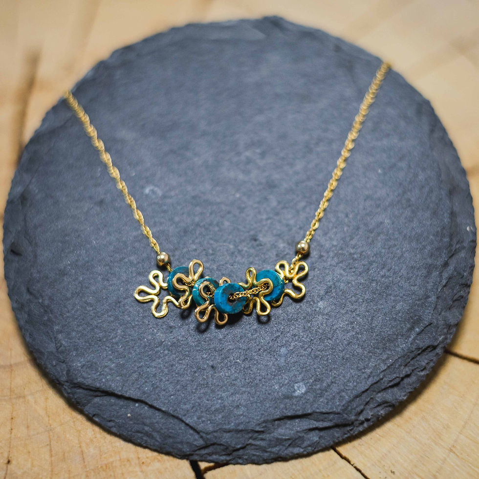 Gold-Filled Floral Necklace with Turquoise Accents - DP