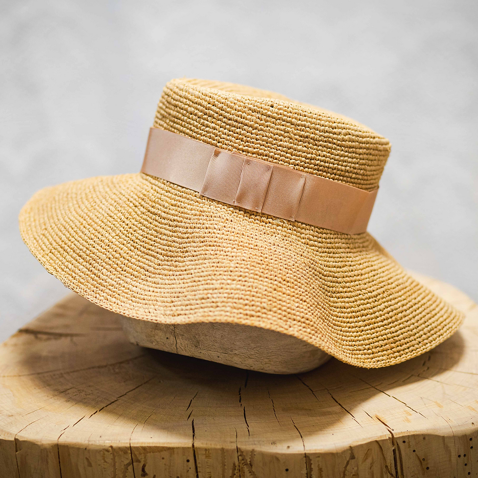 Classic Wide-Brim Straw Hat with Pleated Beige Ribbon - DP
