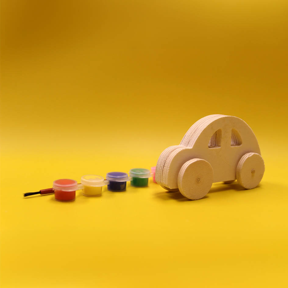 ערכת עץ צביעה לילדים - דגם מכונית עגולה OY