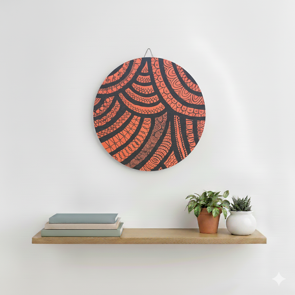 Round Boho Wood Wall Decor: Cozy Doodles Wall Art