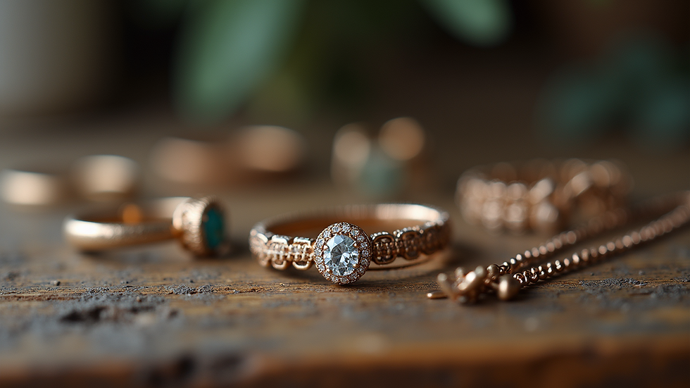 Eye-level view of handmade jewelry pieces