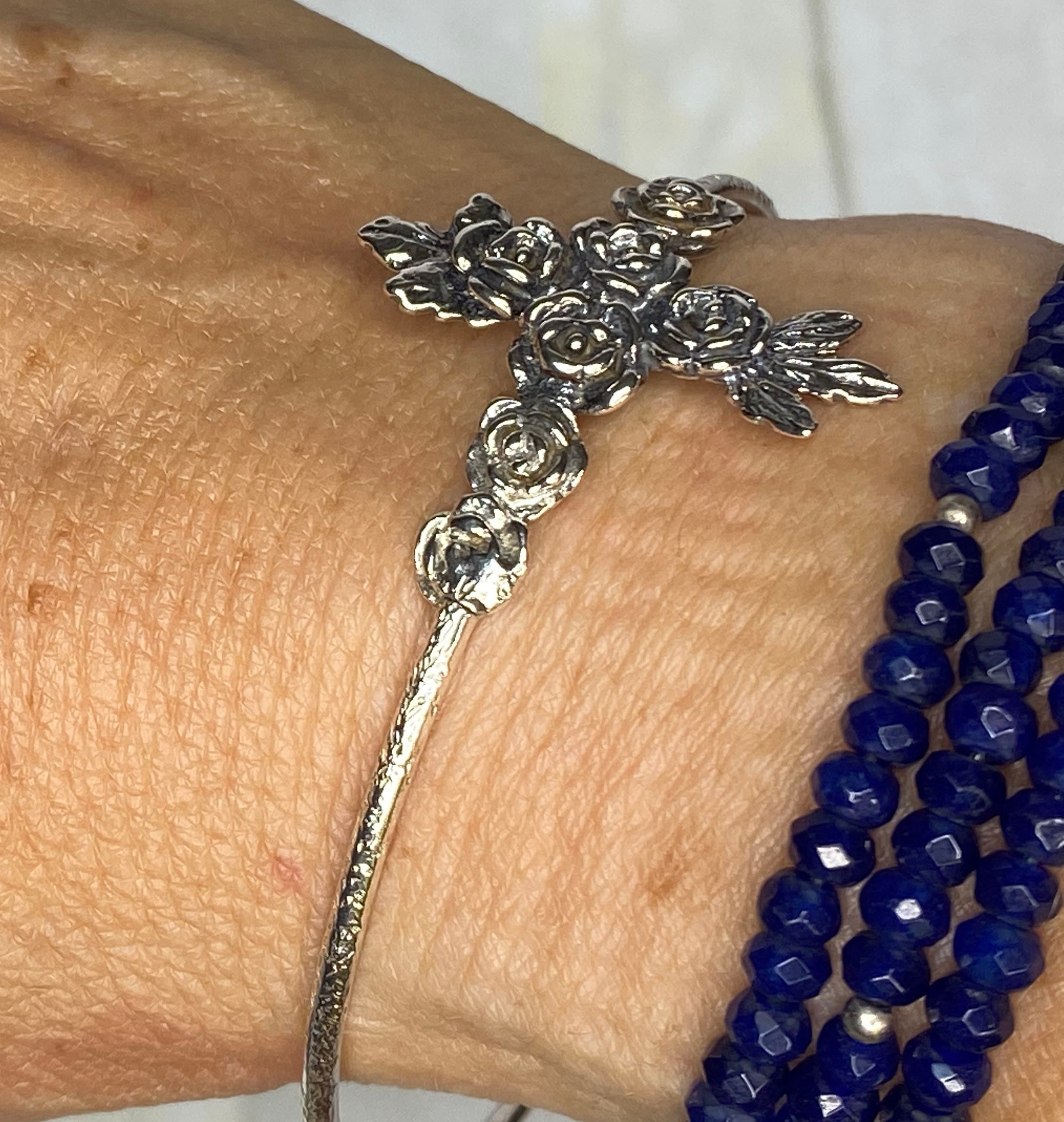 Vered Lederman | Handmade Sterling Silver Rose Cross Bracelet