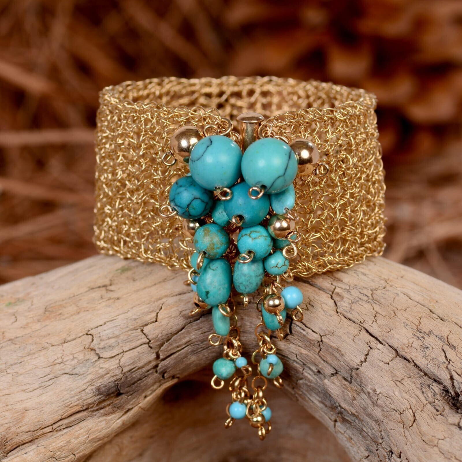 Einat Sandberg |  Turquoise Boho Cuff מזהב עבודת יד אמן ישראלי