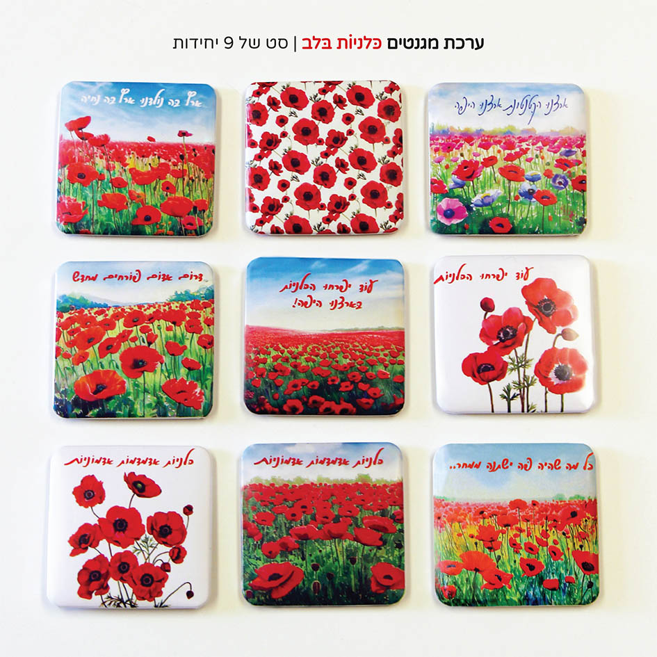 ערכת מגנטים | כלניות בלב  | סט 9 מגנטים OY