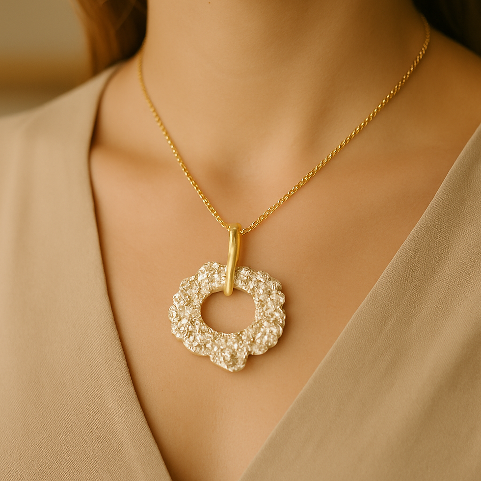 18K Gold & Silver Textured Circle Pendant Necklace/ can be made to order - DP