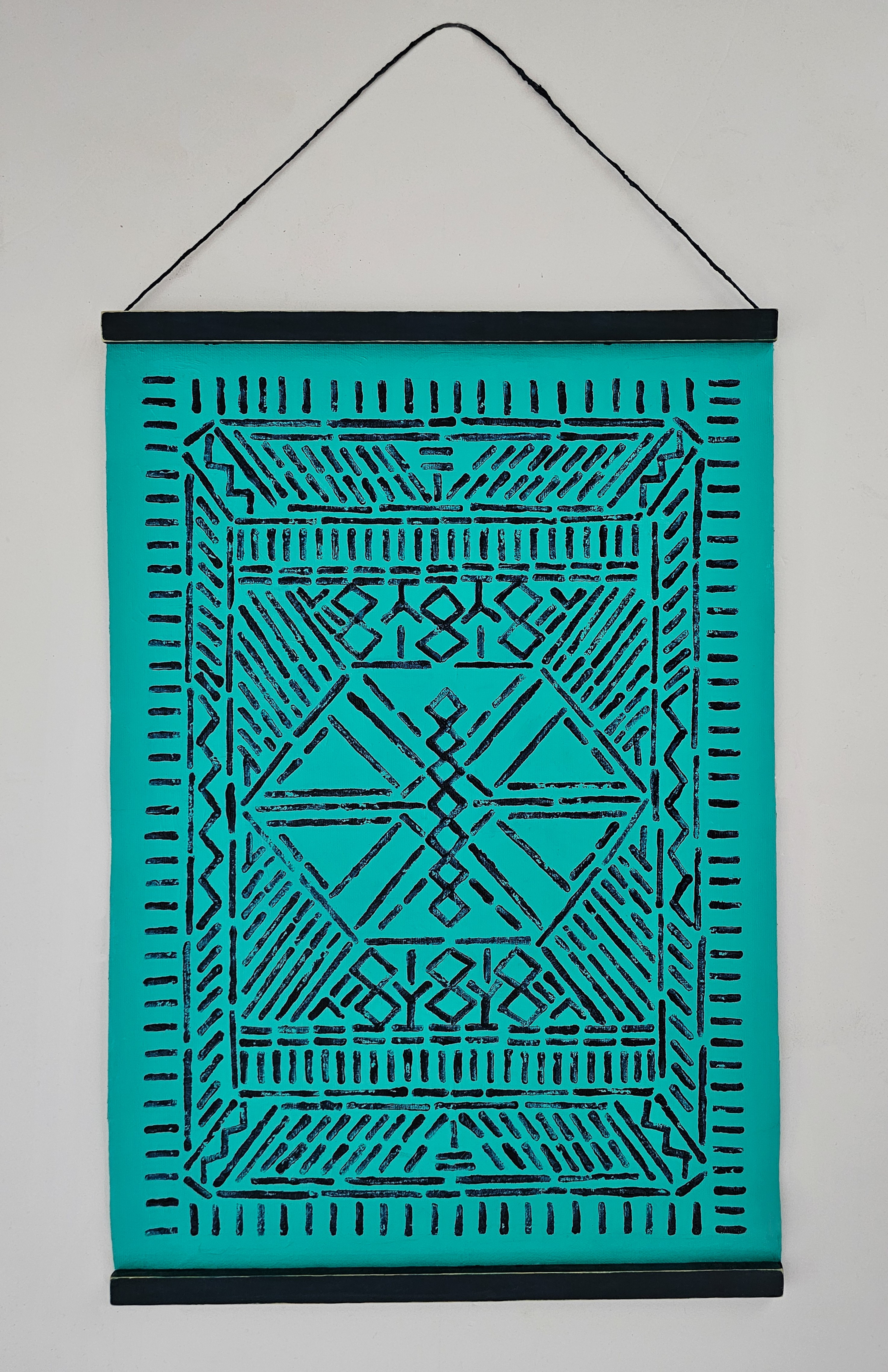 Art by Vered | יצירה מקורית בטורקיז סגנון בוהו לתלייה על הקיר -VD