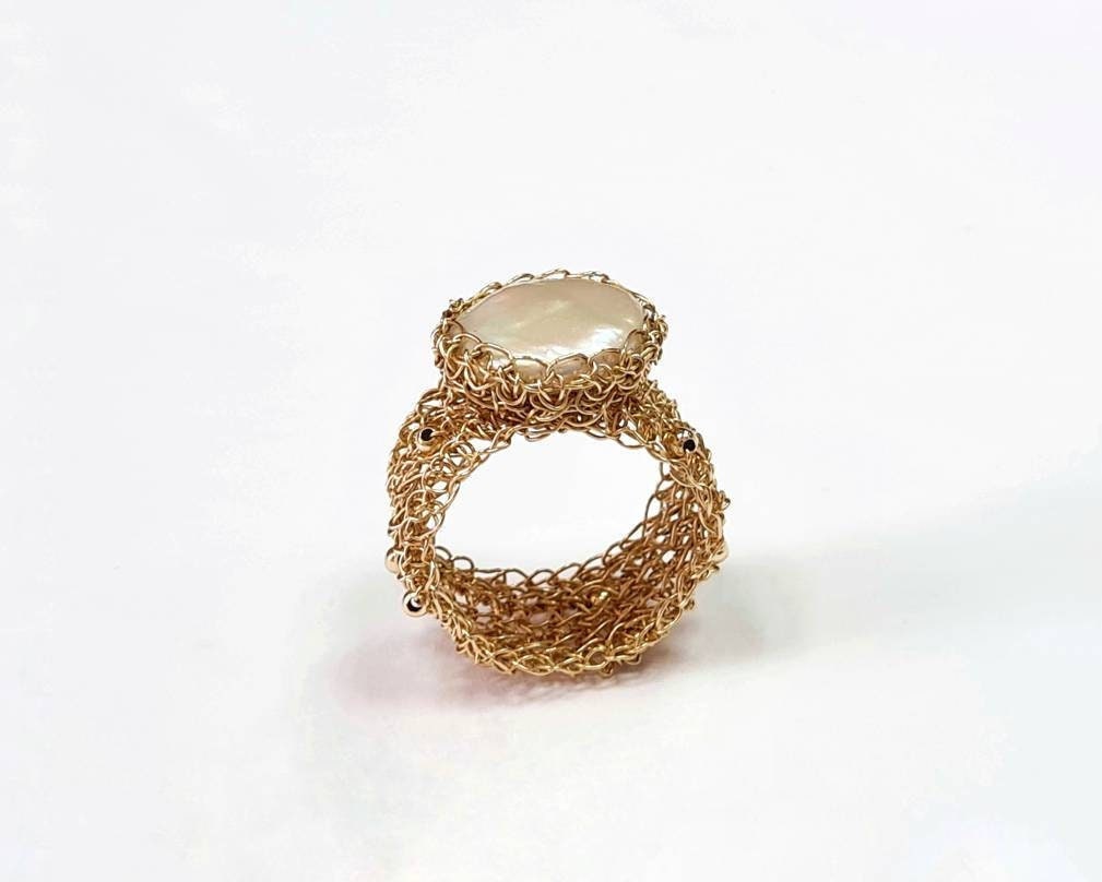 Einat Sandberg | Gold Pearl Wide Ring, Large Statement Ring