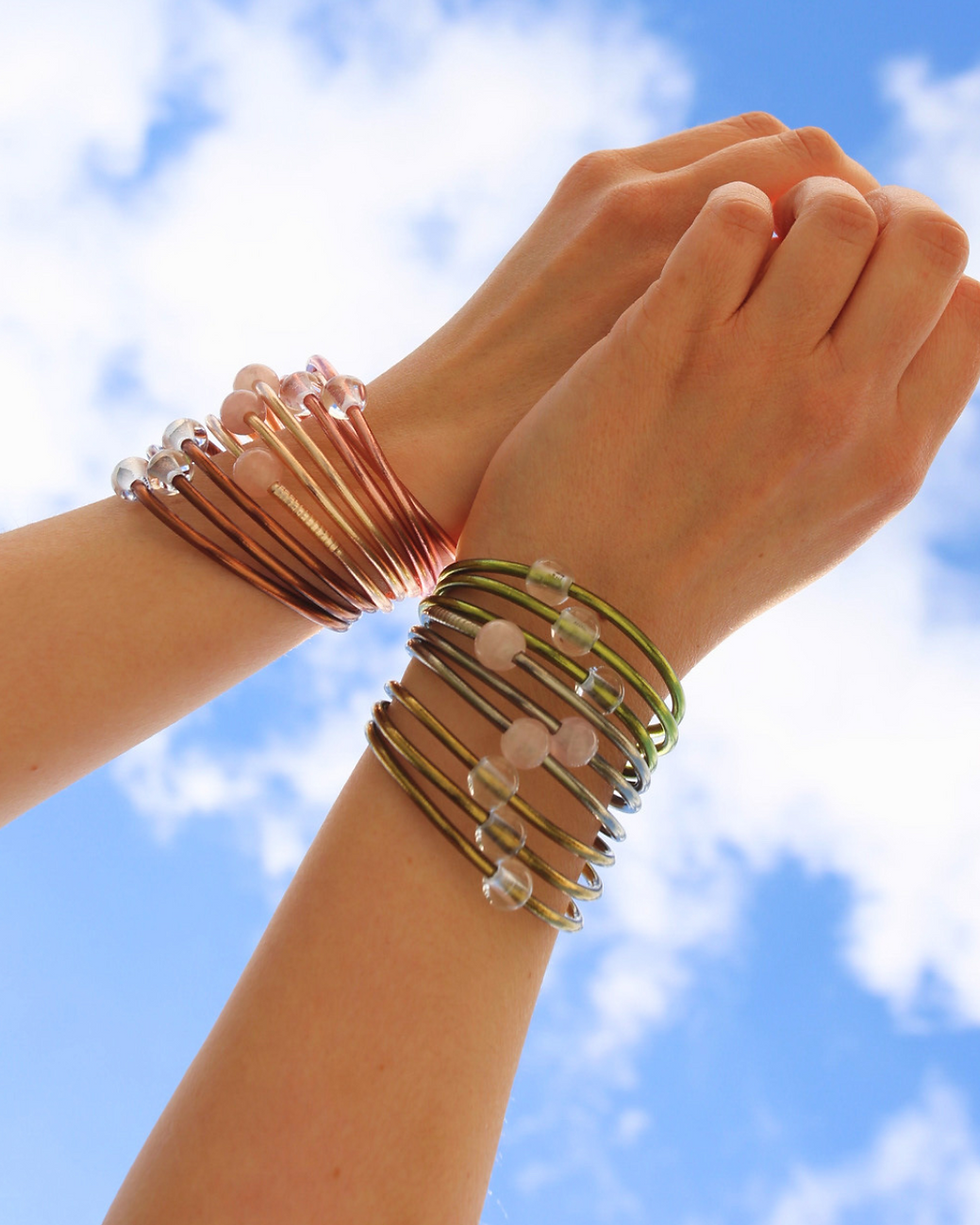 Thumbnail: Jonc Bouddhiste Aura - Pink Gold & Quartz Transparent