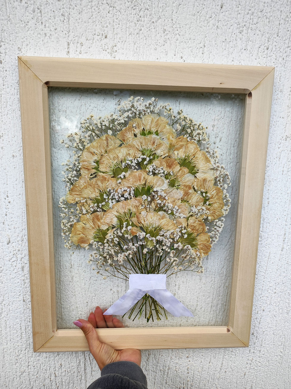 Миниатюра: Хербаризиране на булчински букет, запазване на булчински букет в рамка, булчински букет, запази букета, букет в рамка