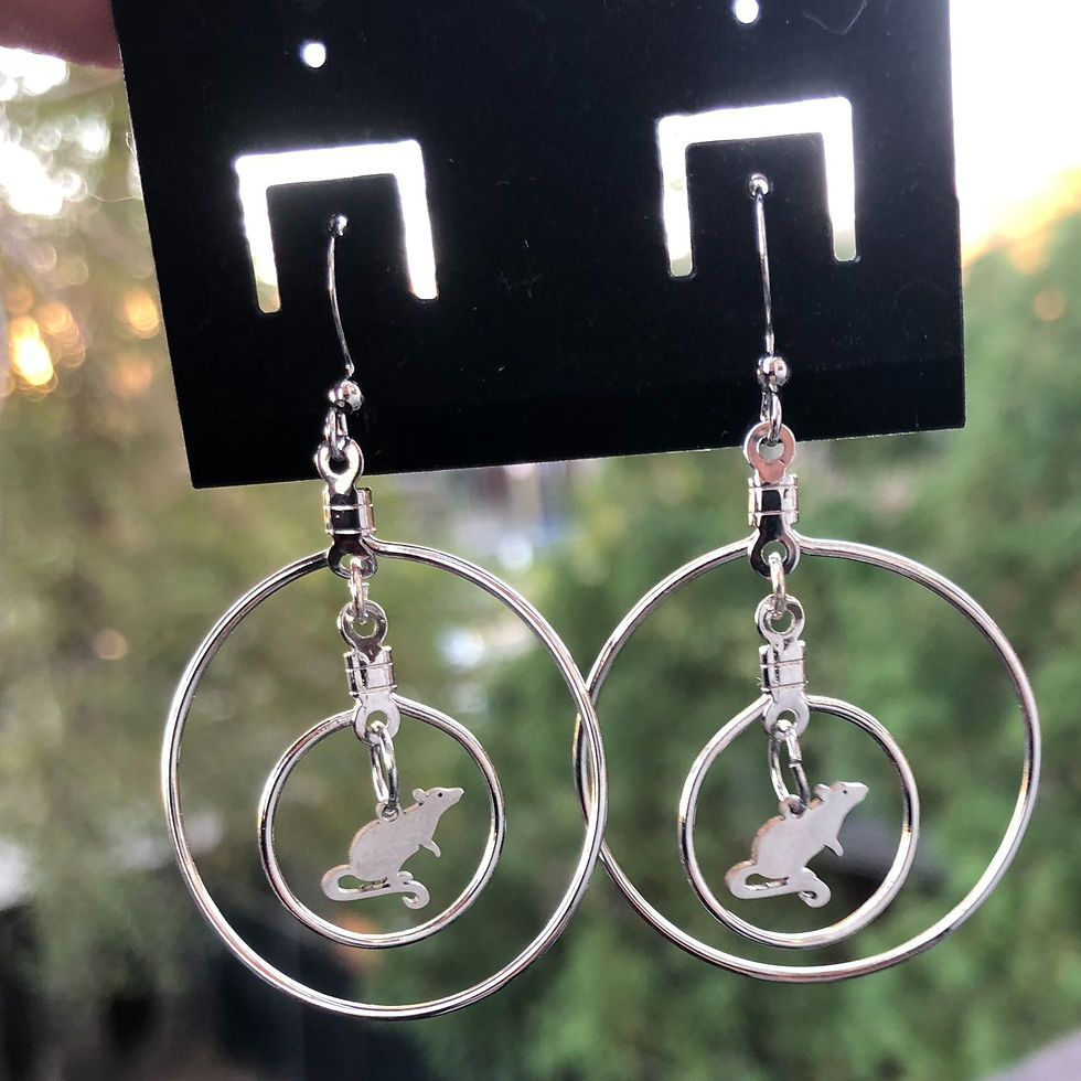 Thumbnail: Silver Rat Charm Double Hoop Earrings - Unique and Stylish