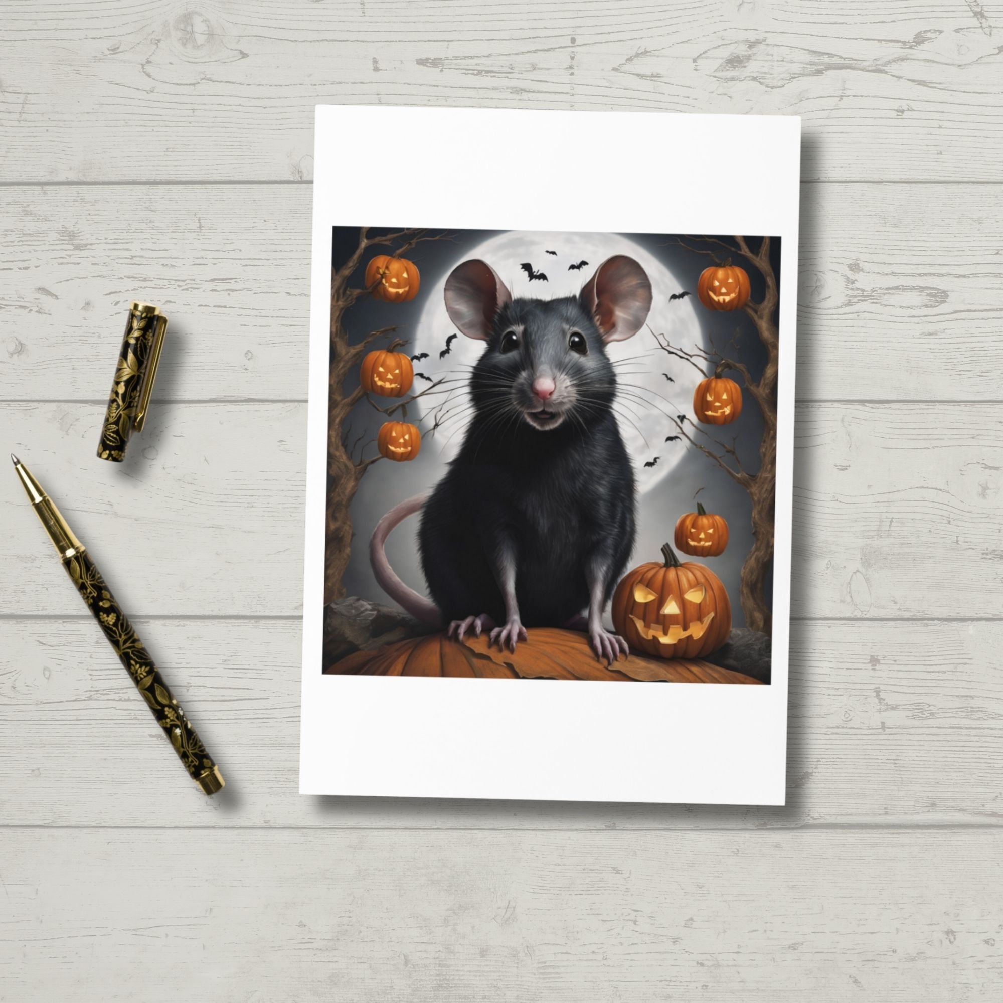 Spooky Halloween  Rat with Pumpkins Greeting Card