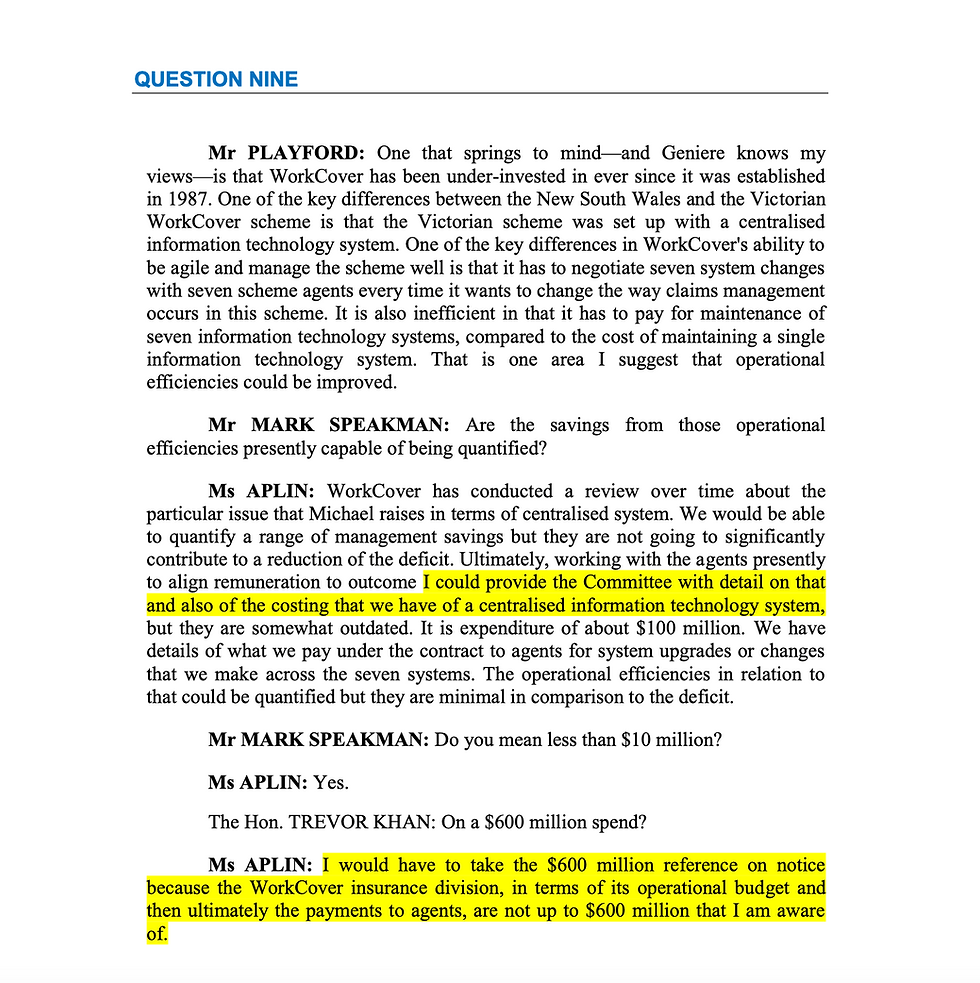Transcript: WorkCover insurance division budget discussion