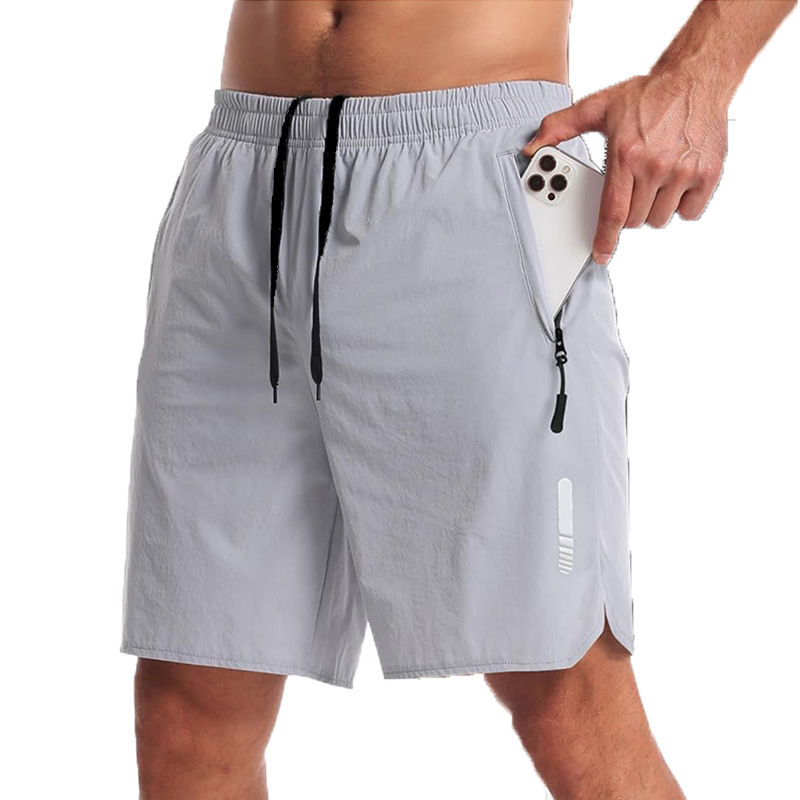Short masculino esportivo cinza com bolso para celular