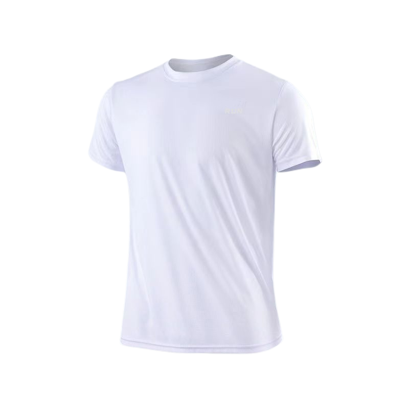 Camiseta esportiva masculina branca de manga curta para academia