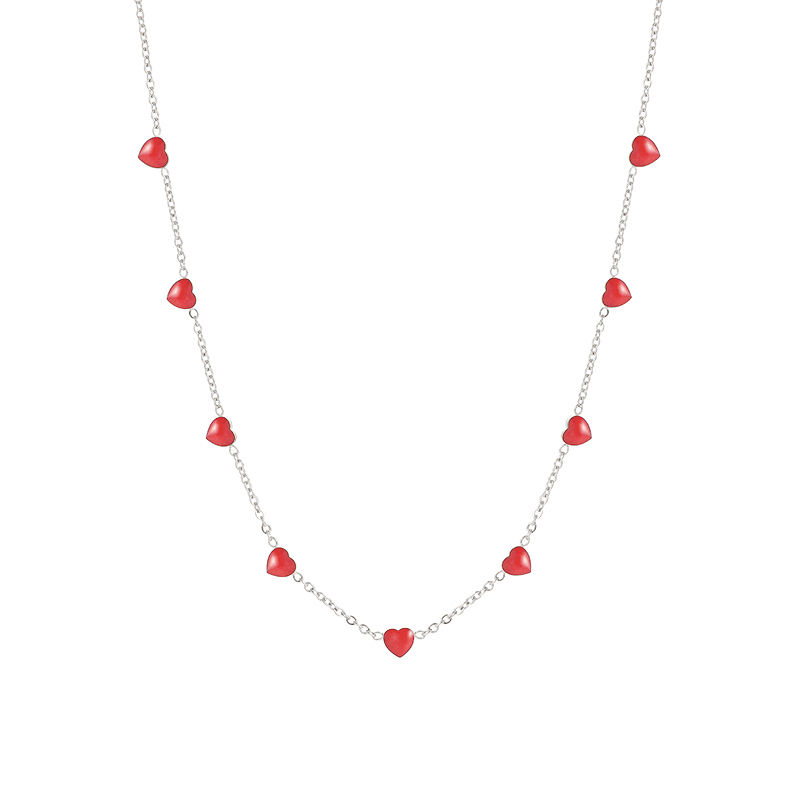 Thumbnail: Red Enamel Heart Chain Necklace
