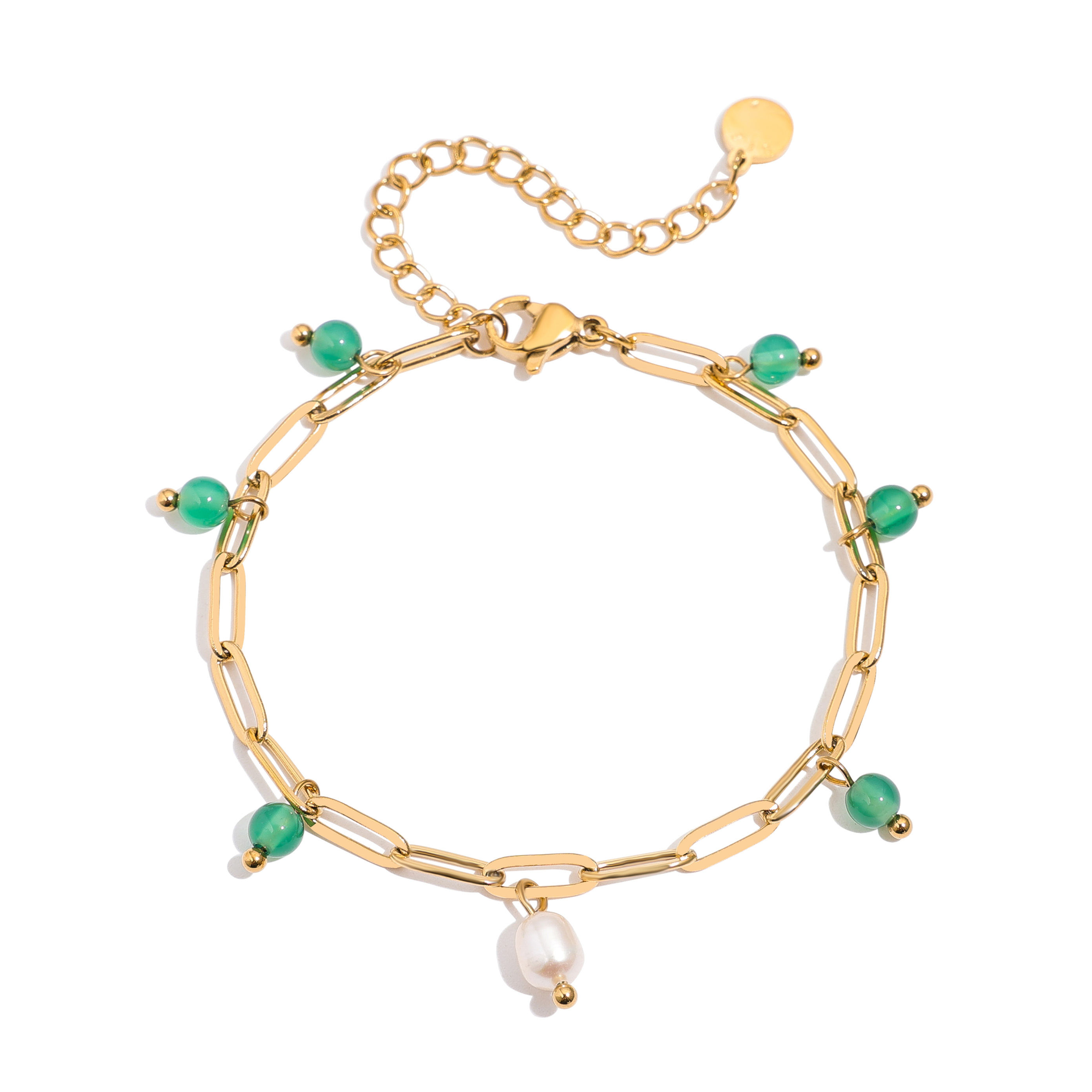 Green Agate Paperclip Chain Bracelet