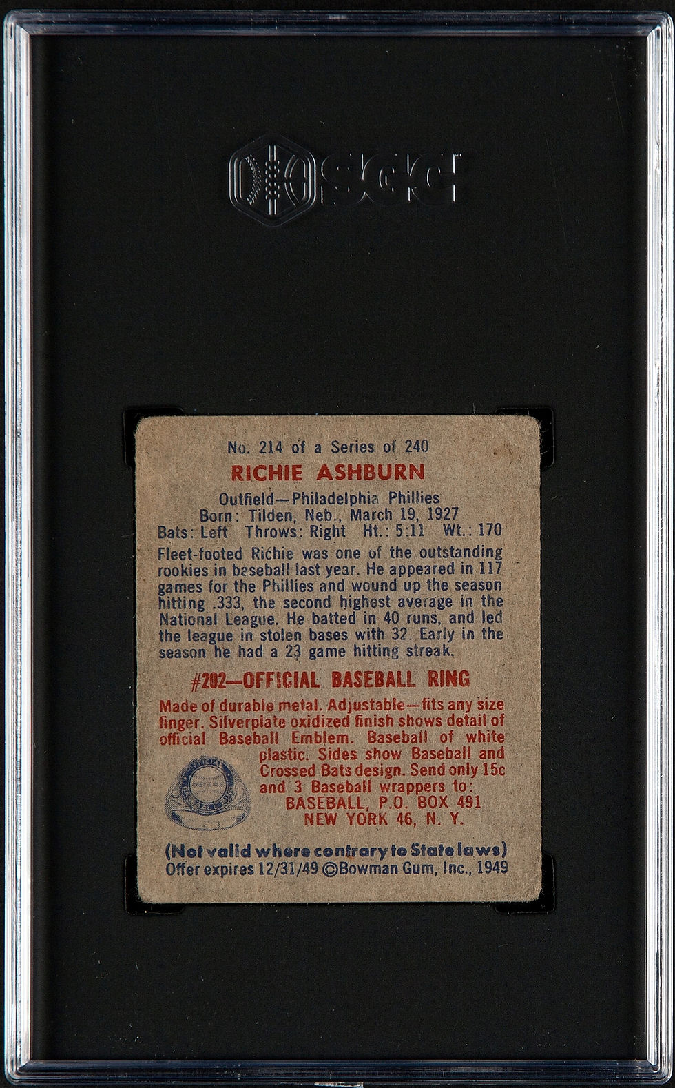 Thumbnail: 1949 Bowman 214 Richie Ashburn RC SGC 2
