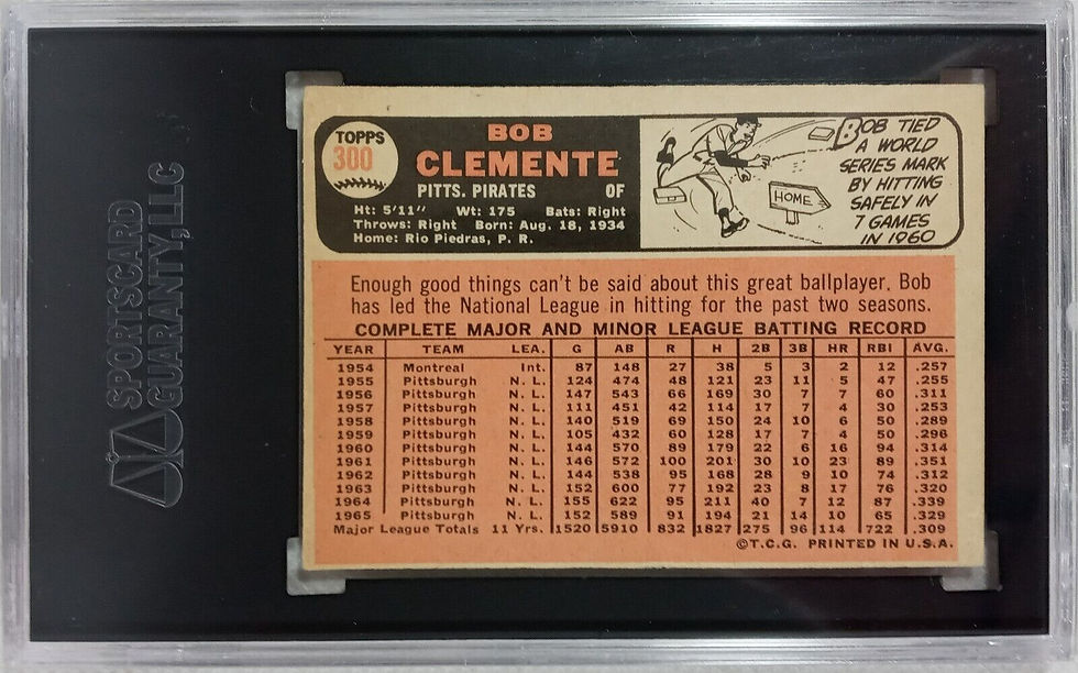 Thumbnail: 1966 Topps 300 Roberto Clemente SGC 5